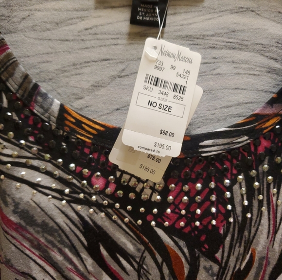 St John New With Tags Shirt, Magenta Orange Black, Silver Jewels, Size Large - Picture 9 of 9